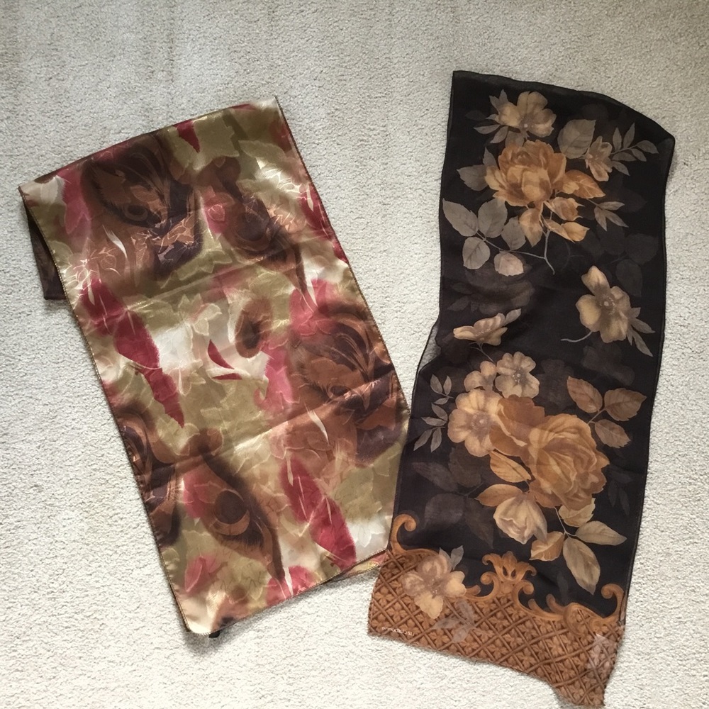Lot Bundle two brown lightweight scarves, both excellent condition